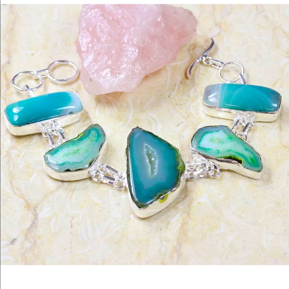 Green Window Druzy and Agate .925 Sterling Silver